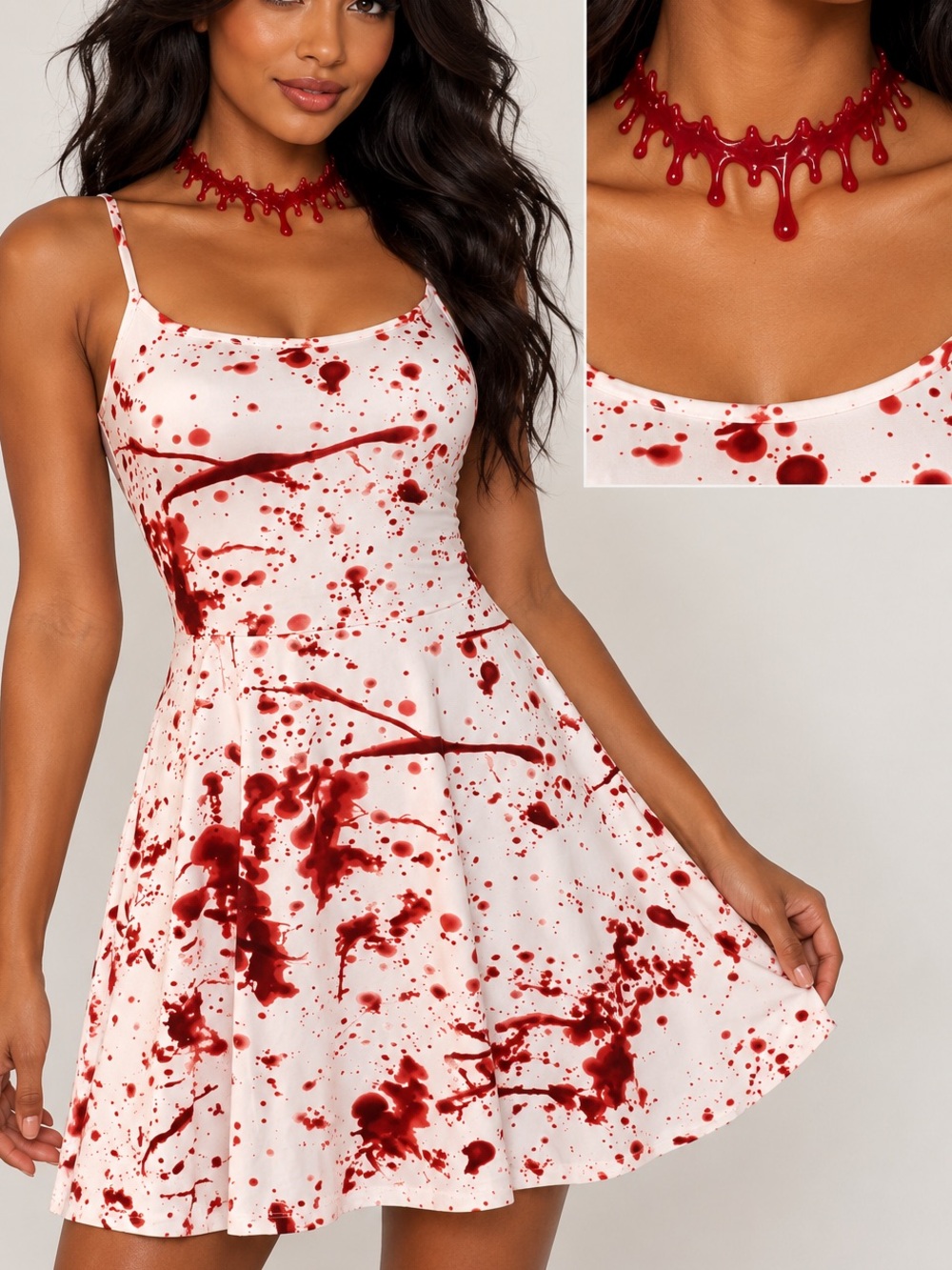 Hot Topic Bloody Splatter Halloween Dress S/M + NEW Blood Drip Necklace